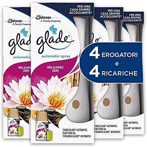 Glade Sense & Spray Profumatore per Ambienti con Olii Essenziali e Sensore  di Movimento, Fragranza Relaxing Zen, 1 Diffusore e 3 Ricariche, 2 Pile AA
